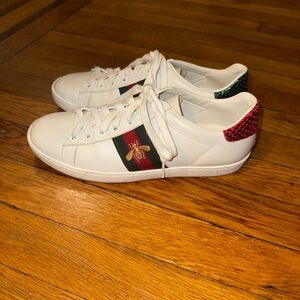 Gucci White Sneakers with Red and Green Accents